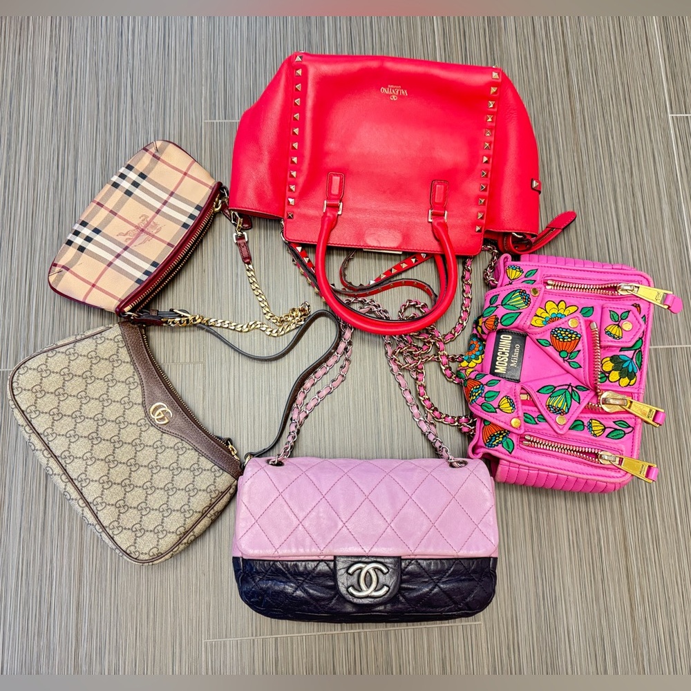 Chanel Gucci Valentino Moschino Burberry 5 bags set